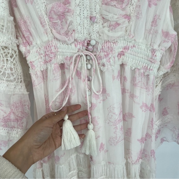 FillyBoo Charm Your Way Ruched Cottagecore Maxi Dress Gown in Sunday Pink Large - Picture 8 of 12